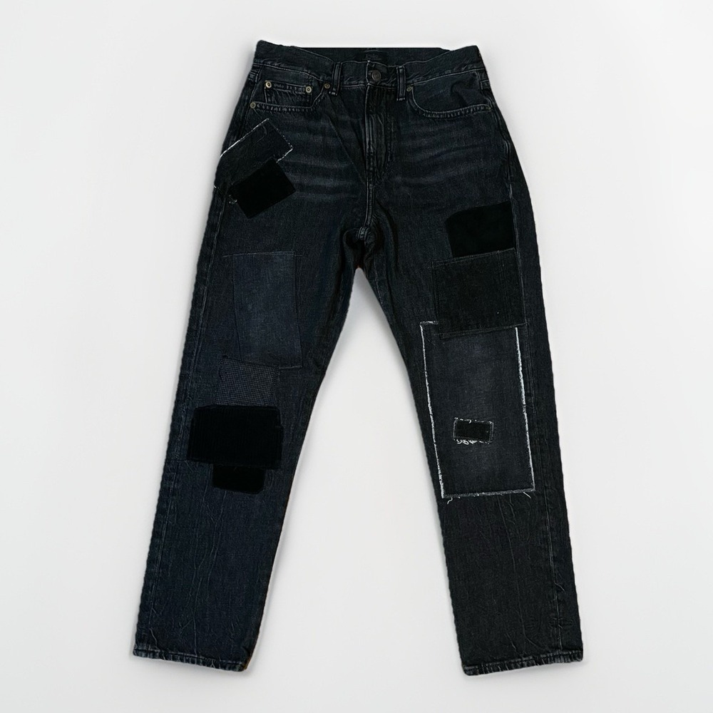 Polo Ralph Lauren Jeans Womens 27 Black Patchwork Avery Boyfriend Denim Classic